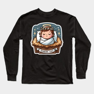 Newborn King Jesus Christ sleeping in the manger Long Sleeve T-Shirt